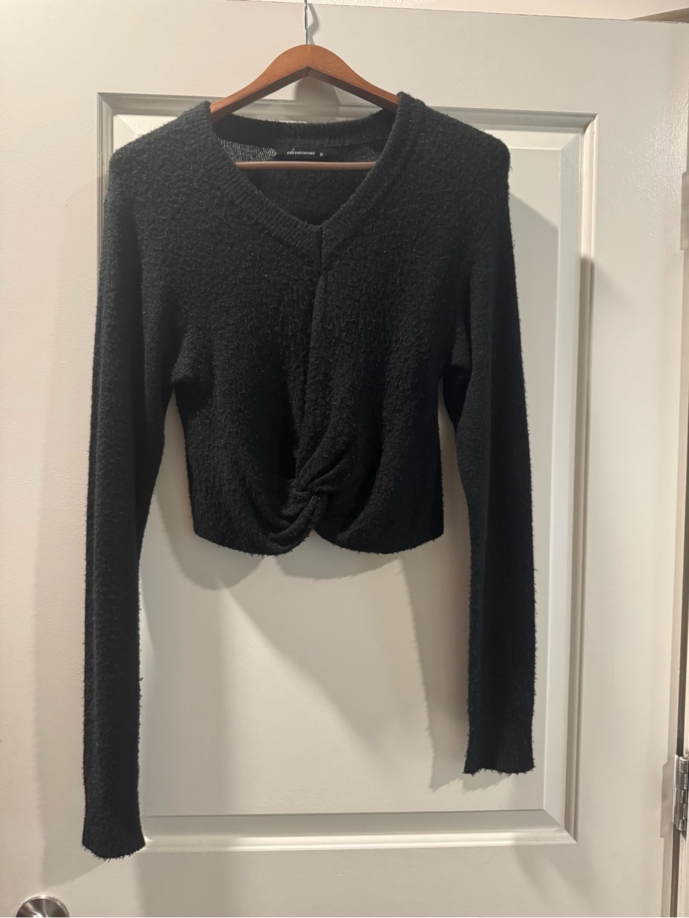 Avenue Black Twist-Front V-Neck Long Sleeve Top